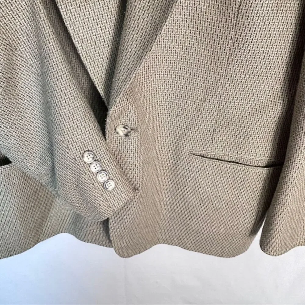 VTG 80s-90s Lavin Paris Men's Designer Beige Tan Texture Weave Suit Jacket Sz 45